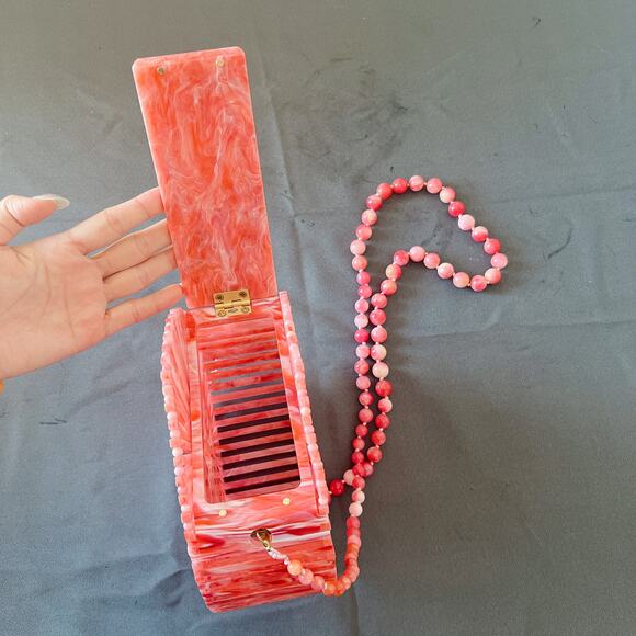 Cult Gaia Acrylic Luna Crossbody Bag Pink Beaded Strap - Picture 7 of 11